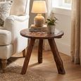 Side Table - Round - Rustic Brown - Bone Inlay and Wood