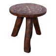 Side Table - Round - Small - Rustic Brown - Bone Inlay and Wood