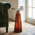 Braga Side Table - Tall - Round - White Marble Top - Amber Glass