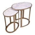 Bolano Side Table - 2 Tier - Oval - White and Gold - Marble and Metal