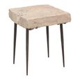 Side Table - Live Edge - Square - Rustic Natural - Elm Wood and Metal Leg