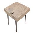 Side Table - Live Edge - Square - Rustic Natural - Elm Wood and Metal Leg