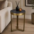Glennis Side Table - Round - Geometric Base - Black and Gold - Marble Effect