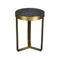 Glennis Side Table - Round - Geometric Base - Black and Gold - Marble Effect