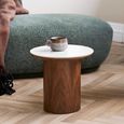 Noli Side Table - Round - Cylindrical Base - White and Dark Brown - Ceramic and Wooden