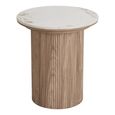 Athens Side Table - Round - Fluted Base - White and Brown - Ceramic and Wooden