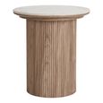 Athens Side Table - Round - Fluted Base - White and Brown - Ceramic and Wooden