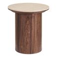 Delphi Side Table - Round - Cylindrical Base - Cream and Dark Brown - Ceramic and Wooden