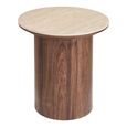 Delphi Side Table - Round - Cylindrical Base - Cream and Dark Brown - Ceramic and Wooden