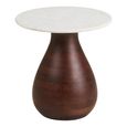 Heide Side Table - Round - White and Dark Brown - Marble and Mango Wood