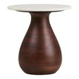 Heide Side Table - Round - White and Dark Brown - Marble and Mango Wood