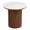 Noli Side Table - Round - Cylindrical Base - White and Dark Brown - Ceramic and Wooden