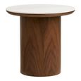 Noli Side Table - Round - Cylindrical Base - White and Dark Brown - Ceramic and Wooden
