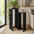 Cubic Side Table - 2 Tier - Slatted - Black - Recycle Teak Wood