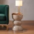 Shiny Curved Side Table - Round - Sculptural Drum Base - Beige - Metal