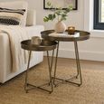 Side Table - Set of 2 - Round - Curved Leg - Antique Brass - Mirrored and Metal