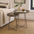 Side Table - Set of 2 - Round - Curved Leg - Rust Brown - Mirrored and Metal