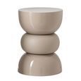 Shiny Curved Side Table - Round - Sculptural Drum Base - Beige - Metal