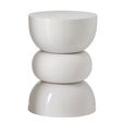 Shiny Curved Side Table - Round - Sculptural Drum Base - Ecru - Metal