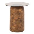Side Table - Tall - Round - Cylinder Base - Smoked and Natural - Glass and Mango Wood