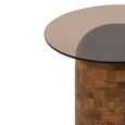 Side Table - Tall - Round - Cylinder Base - Smoked and Natural - Glass and Mango Wood