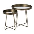 Side Table - Set of 2 - Round - Curved Leg - Antique Brass - Mirrored and Metal