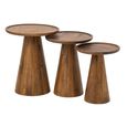 Side Table - Set of 3 - Round - Cone Base - Natural - Mango Wood