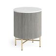 Clearance - Isabella Grey Side Table - Round Fluted - White Marble Top - FSS17480