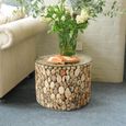 Driftwood Glass Top Drum Round Lamp Table thumbnail