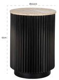 Hampton Travertine Beige Top Round Side Table with Black Fluted Base