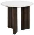Mayfield White Marble Top Round Side Table - Dark Wood Fluted Base