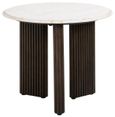 Mayfield White Marble Top Round Side Table - Dark Wood Fluted Base