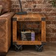 Industrial Mango Wood on Wheels Square Side Table thumbnail