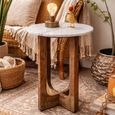 Side Table - Round - Tall - Rubber Wood and Marble