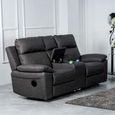 Huntington Electric Recliner Sofa with Console - 2 Seater - Dark Grey Leather Look Fabric