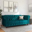 Felix Chesterfield Sofa Bed - 3 Seater - Teal Velvet Fabric - 2258979UK