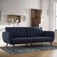 Novogratz Brittany Futon Sofa Bed - Navy Blue Linen Fabric - 2115629NUK
