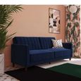 Pin Tufted Futon Sofa Bed - 3 Seater - Blue Velvet Fabric - 2164659UK
