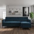 Hartford Sectional Futon Sofa Bed - Storage - Blue Chenille Fabric - 2112669UK