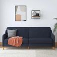Jasper Sprung Sofa Bed - 3 Seater - Navy Blue Linen Fabric - 2148629UK