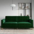Pin Tufted Futon Sofa Bed - 3 Seater - Green Velvet Fabric -  2164979UK