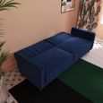 Pin Tufted Futon Sofa Bed - 3 Seater - Blue Velvet Fabric - 2164659UK