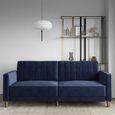 Pin Tufted Futon Sofa Bed - 3 Seater - Blue Velvet Fabric - 2164659UK