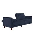 Pin Tufted Futon Sofa Bed - 3 Seater - Blue Velvet Fabric - 2164659UK