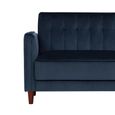 Pin Tufted Futon Sofa Bed - 3 Seater - Blue Velvet Fabric - 2164659UK