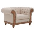 Cabra Chesterfield Armchair - Cream Fabric with Mahogany Wood