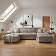 Hudson U Shape Corner Sofa Bed - Grey Fabric - Pull Out
