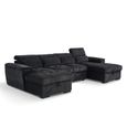 Alaya U Shape Corner Sofa Bed - Black Fabric - Pull Out