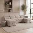 Capri U Shape Corner Sofa Bed - Beige Fabric - Pull Out