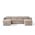 Capri U Shape Corner Sofa Bed - Beige Fabric - Pull Out